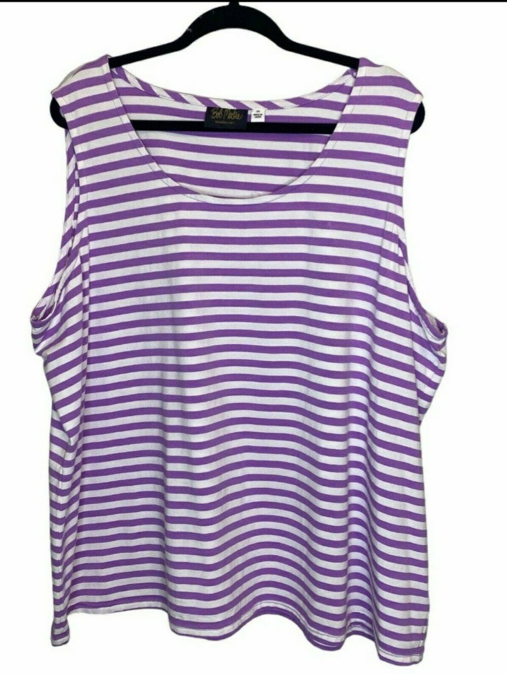 Bob Mackie Wearable Art, Purple & White Striped Sleeveless Tank Top - Size 3X